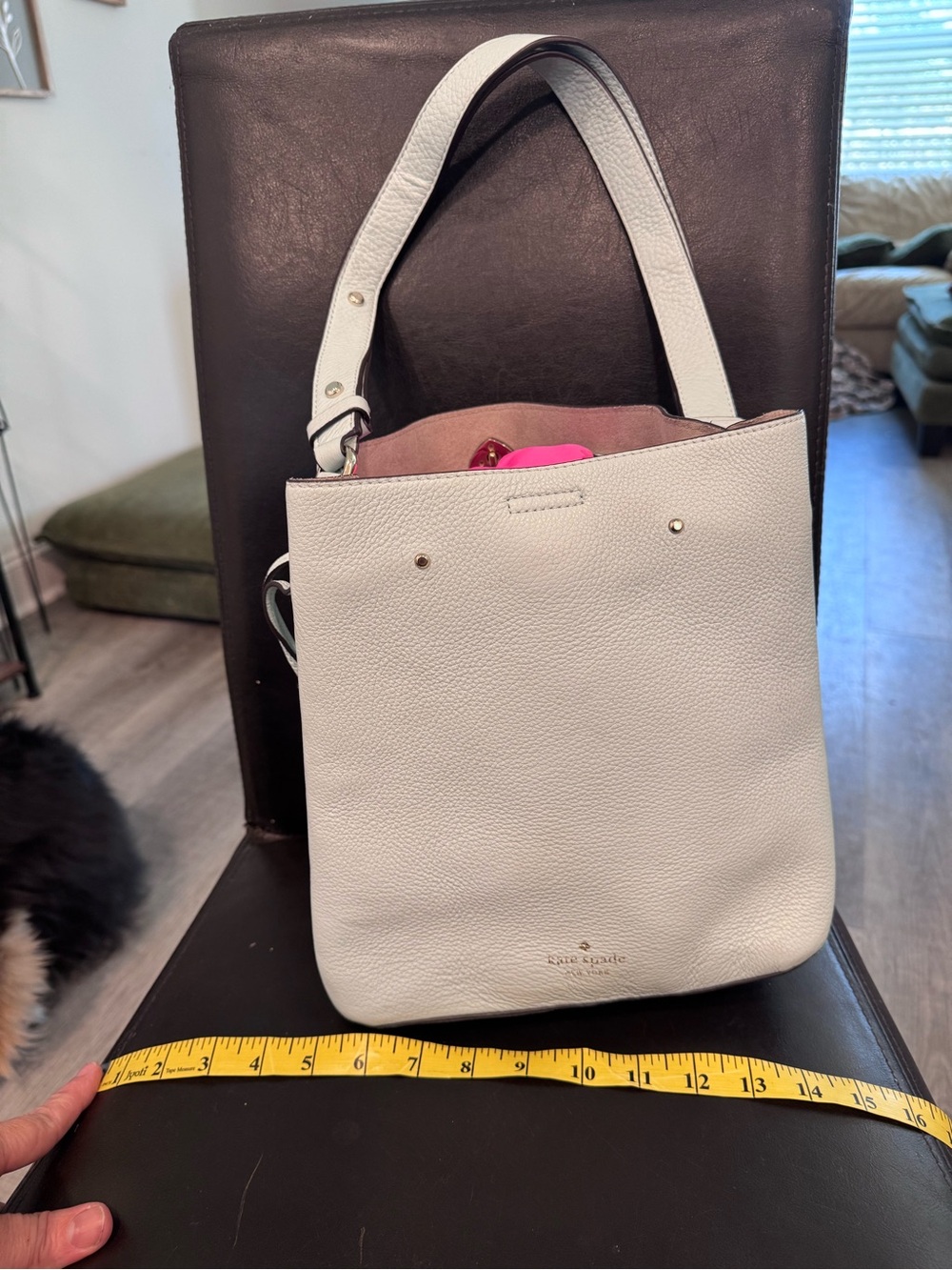 kate spade White Pebbled Leather Shoulder Bucket Bag